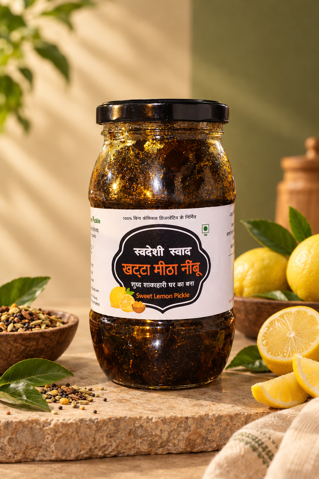 Sweet Lemon PIckle-Khatta Meetha Nimbu Achar Swadeshi Swad Poster Sweet & Tangy Lemon Pickle - खट्टा मीठा नींबू अचार (गुड़) - Image 1
