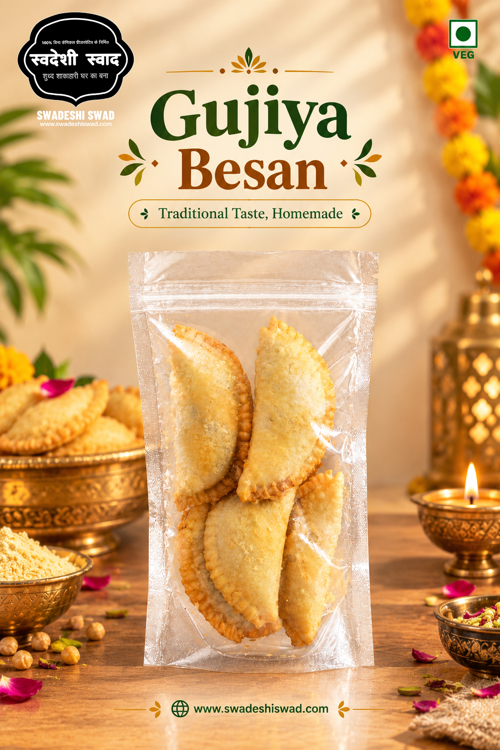 Traditional Homemade Gujiya Besan Festive Poster copy गुजिया - Gujiya - Image 1